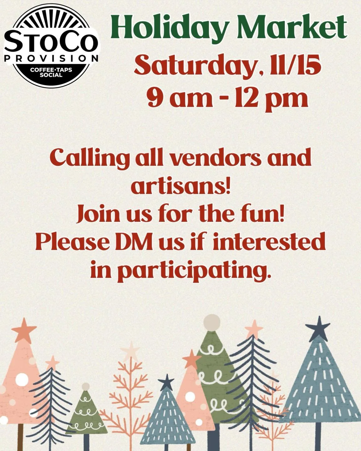 We are gearing up for the holidays!🎄Calling all vendors and artisans! Please join us and Carolina Creek Boutique for a Holiday Market on Saturday, 11/15 from 9 am - 12 pm. DM us with your information!

Can&rsquo;t wait to kick off the holiday season
