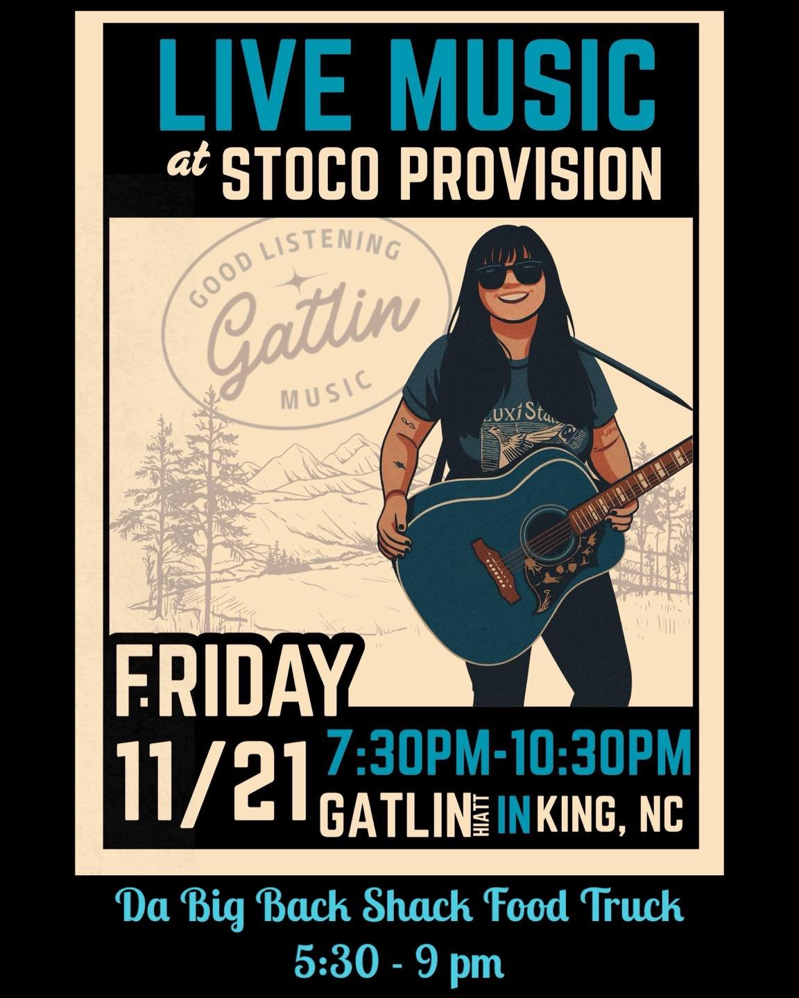 ☕️🍷Friday!! We made it to the weekend! Let&rsquo;s celebrate with your favorite coffee, some Pink Friday shopping, and then back tonight for live music! Local lady gatlinhiatt will be jamming from 7:30-10:30 pm. Enjoy dinner with Dabigbackshack begi