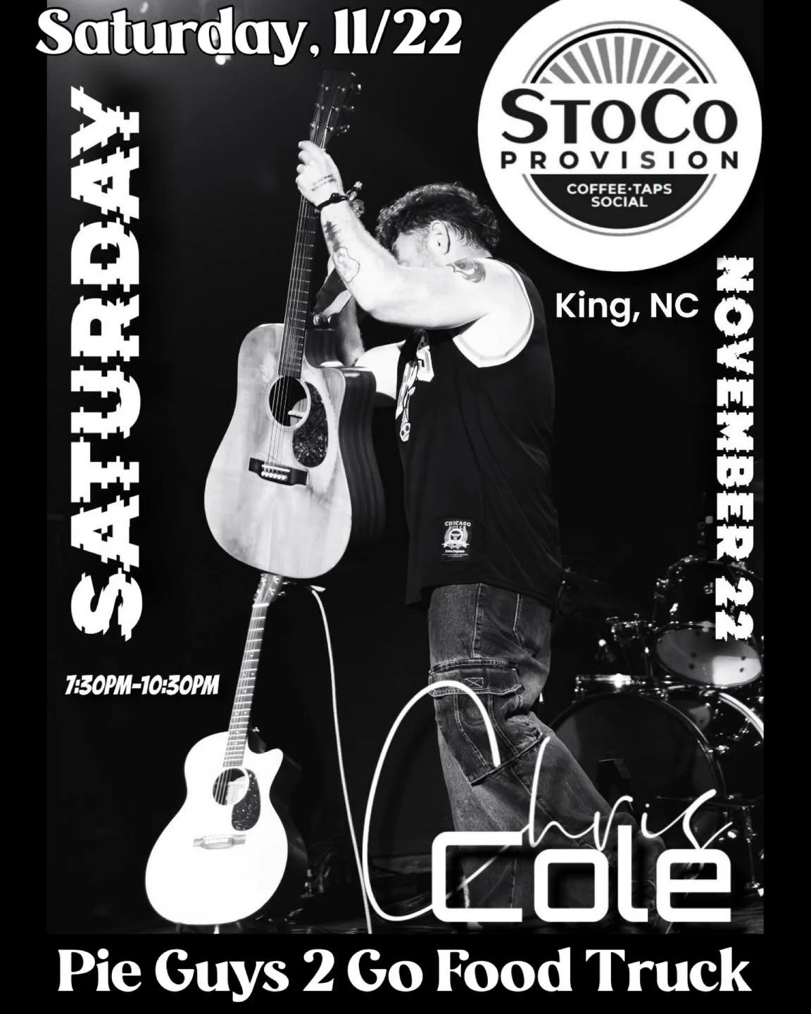 Hello, Saturday!! Fun day ahead with coffee, shopping, live music and good food!! 

Join us tonight for Chris Cole music (so good- think pop-punk, a little  country, some rock- all amazing). Dinner with pieguys2go at 5:30.

See you soon!!🍻