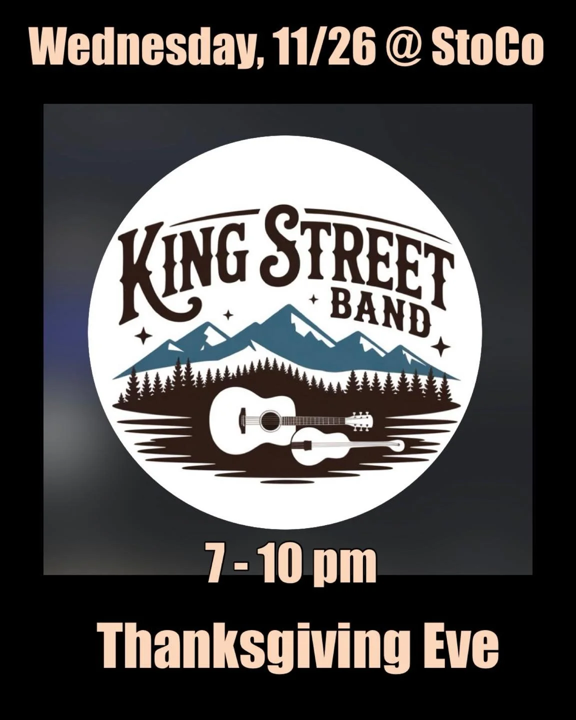 Thanksgiving Eve and we are here for you! Enjoy a coffee during the day as you begin your holiday celebrations! Come back this evening for some great music with local artist Jackson Roche and King Street Band. They will be jamming from 7 - 10 pm. Bri