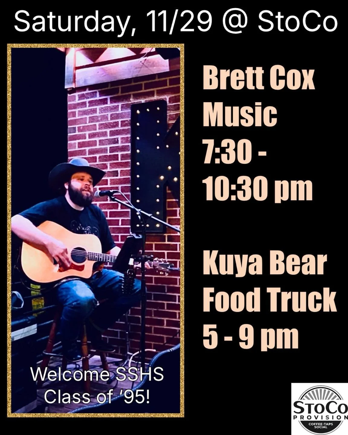 Shop Small Saturday!🛍️Come visit us, Carolina Creek Boutique and other retailers in downtown King today and support local! StoCo gift cards make an excellent gift!!🎄

Tonight-  come jam with Brett Cox Music and enjoy delicious Kuya Bear Food! (The 