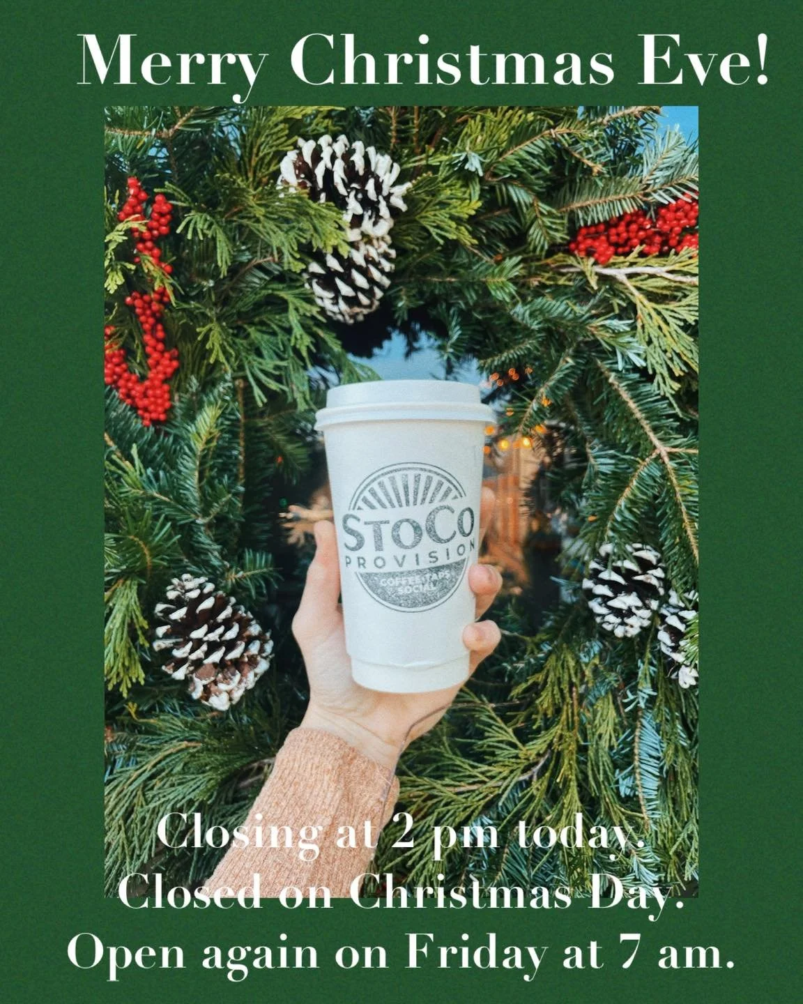It&rsquo;s Christmas Eve!🎅🏻🎄 Grab a coffee and a gift card for those last minute gifts!! Closing at 2 pm today. Closed on Christmas Day. Back open on Friday at 7 am!! 

Cheers y&rsquo;all!!🍻🍻