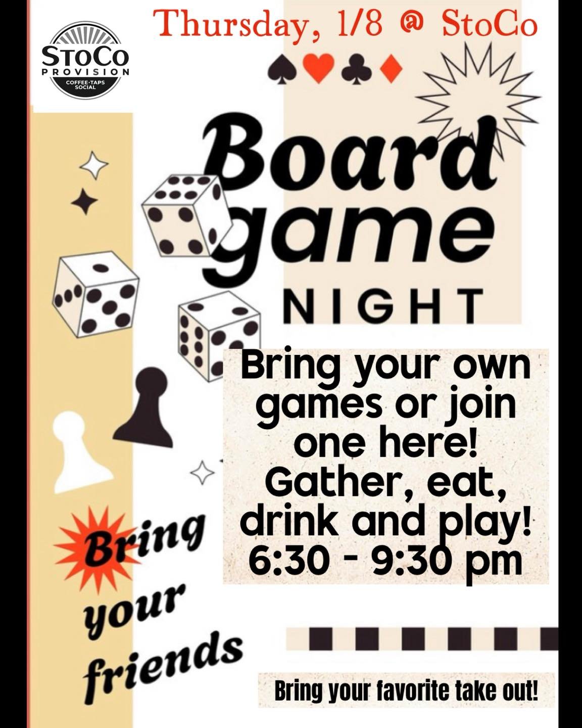 🎲&diams;️Thursday!! Board Game night! Did you get a new game for Christmas? Bring it on or just come join one! Games start at 6:30.

Bring your favorite take-out too. And a friend! 

See you soon!🍻