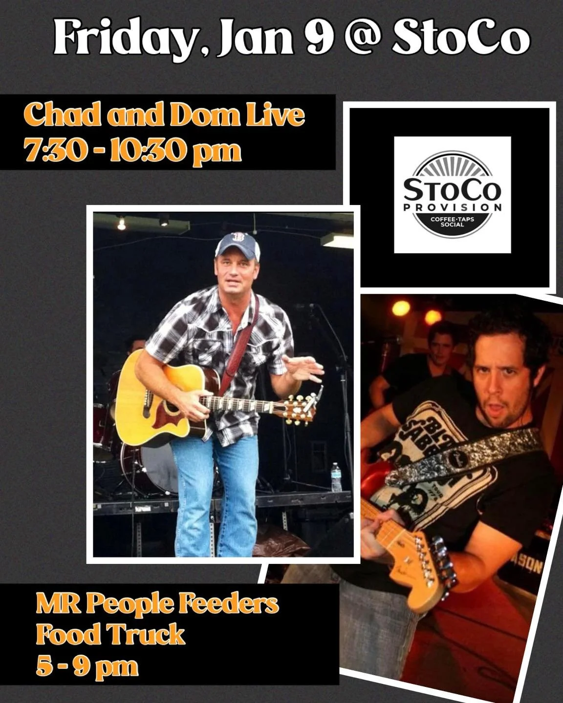 Hey, Hey, Friday!! Congrats on making it through the first full week of 2026! You deserve to celebrate with a coffee and your favorite beverage!

Chill with Chad and Dom Live, jamming at 7:30 pm. Let MR People Feeder Food Truck cook dinner for you be
