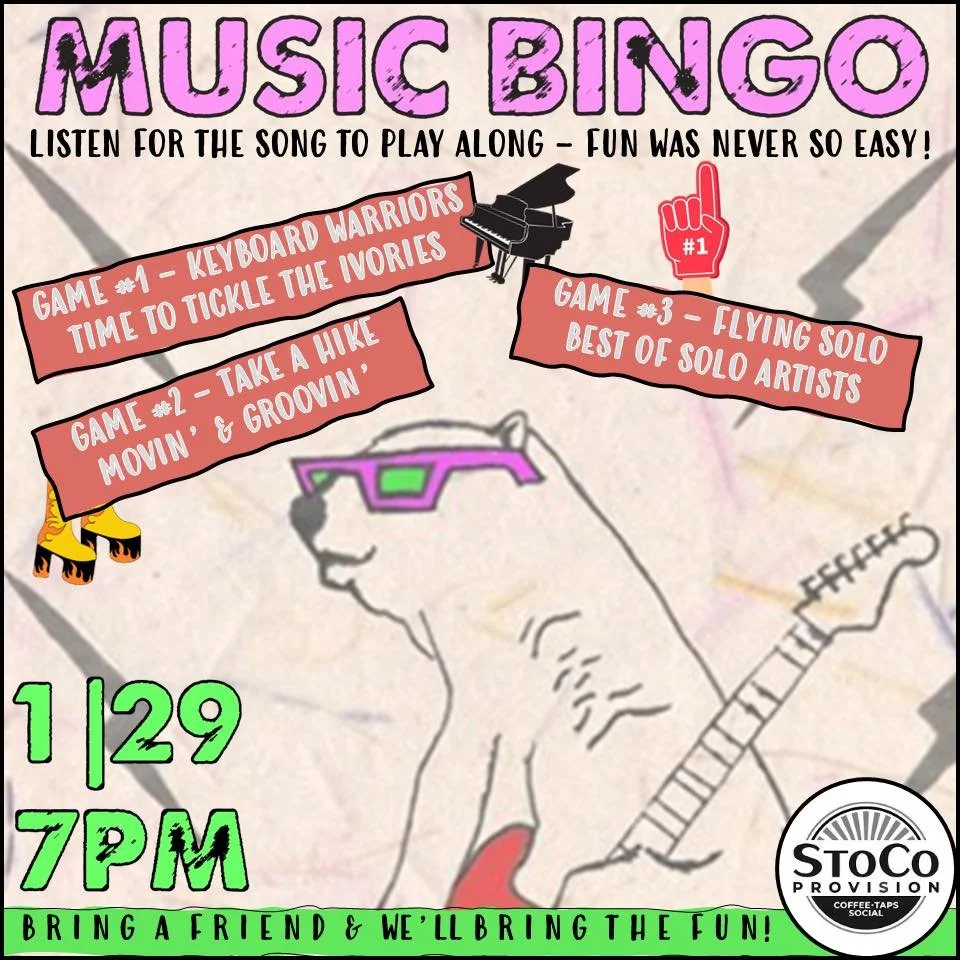 Thursday! We&rsquo;re back!! Join us for coffee, cookies and fun! Girl Scout Troop 10045 will be selling cookies from 4 - 5:30 pm. Then, Music Bingo at 7 pm!!

Bust out of the house and come join us!🎉
