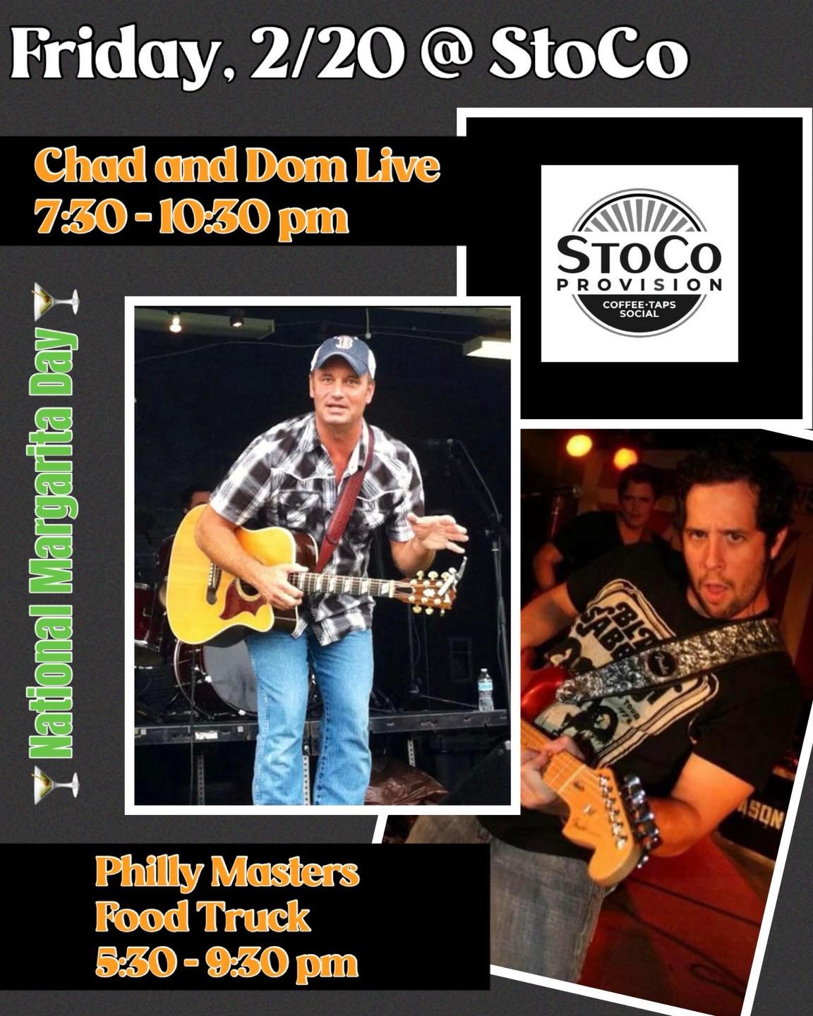 It&rsquo;s Friday!!🙌 Sun is shining so let&rsquo;s get out and play! Join us tonight for margaritas and Philly Masters!! They will go perfectly with a set from Chad and Dom Live!! 

See ya soon!!🍸🍻