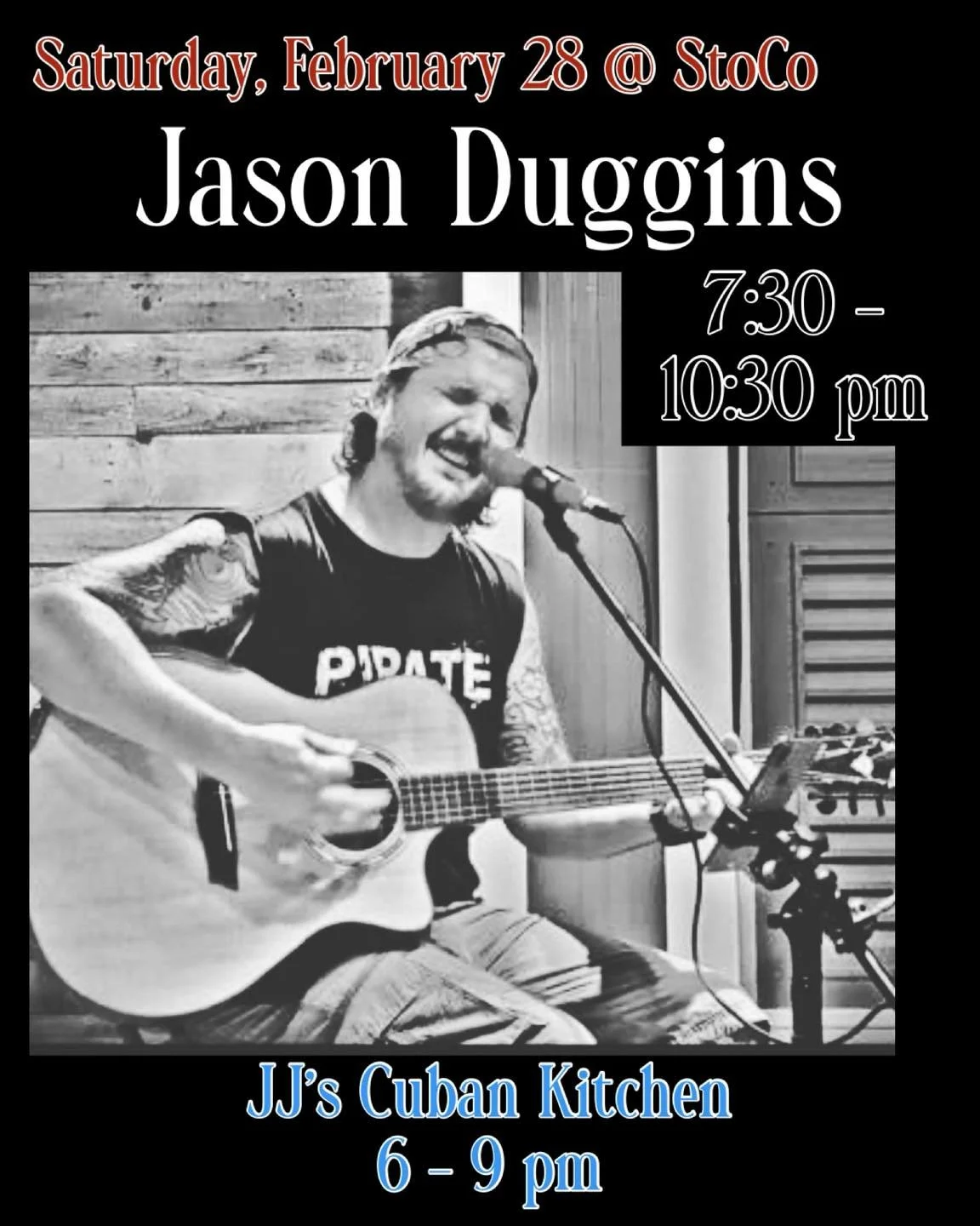 Saturday!! Last day of February- make it a good one! 

Join us tonight for delicious JJ's Cuban Kitchen and then stay for the show! Jason Duggins Music takes the stage at 7:30 pm. 

Let&rsquo;s go!!🍻🎉