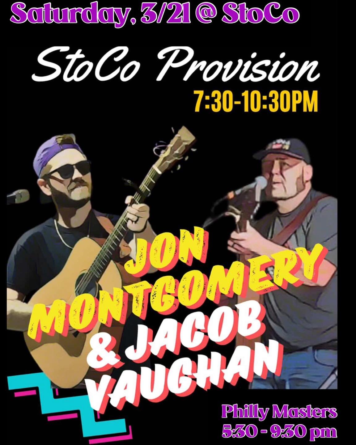 ☀️Saturday ! Grab a coffee and get outside and play!  Stop and Shop with Carolina Creek Boutique - they&rsquo;re celebrating 1 year today!!🎉🎉

Tonight- join us for the amazing Jon Montgomery Music and jacobvaughanmusic. Dinner with Philly Masters. 