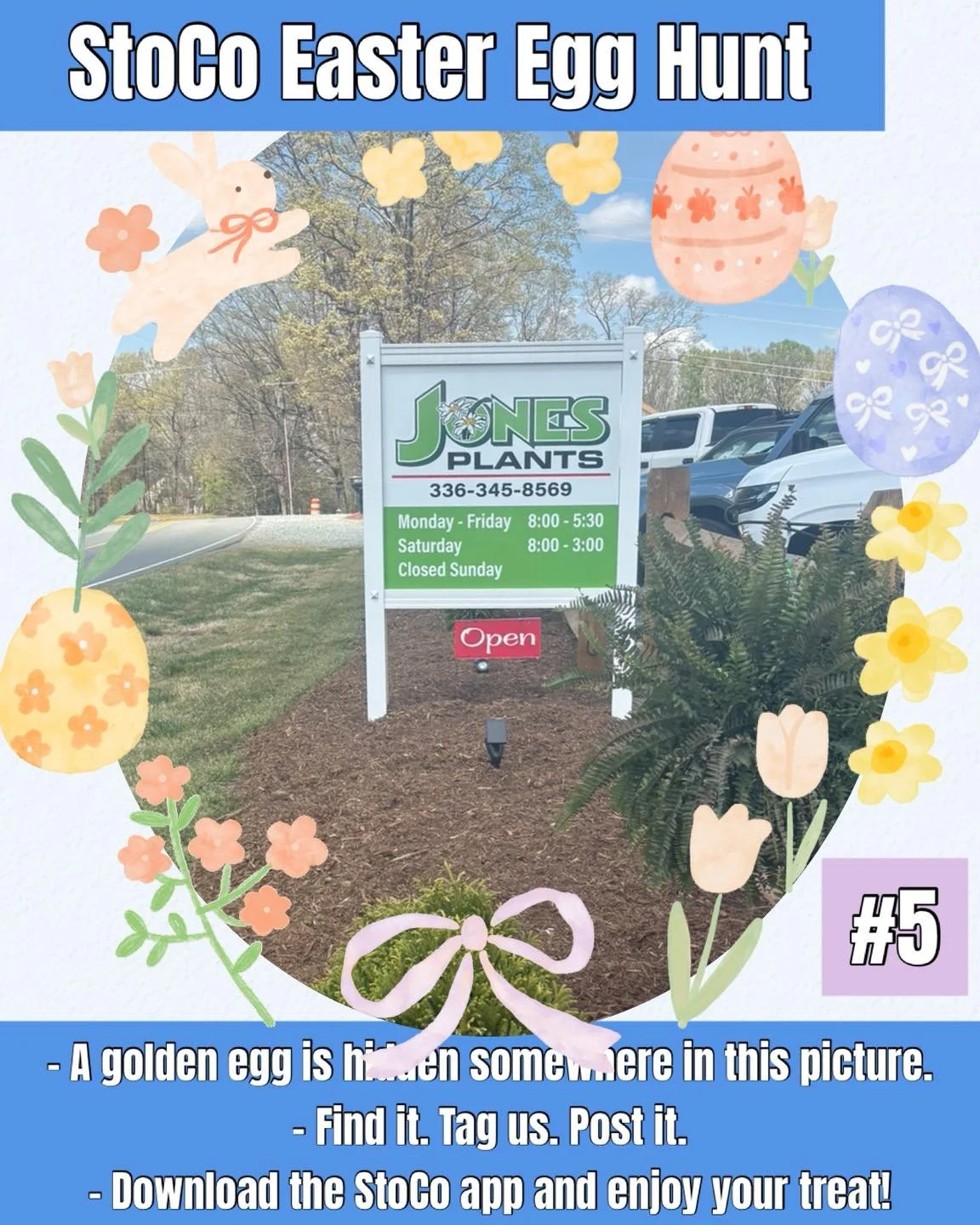 Egg #5. Last egg!
🐰🐣StoCo Easter Egg Hunt! 🐣🐰
5 Golden Eggs are hidden around town! 
Find it. Tag us. Post it. 
Then download our new StoCo App and enjoy your treat! 

Make plans to join us Friday night to join us for Fisher Freeman Music and Cou