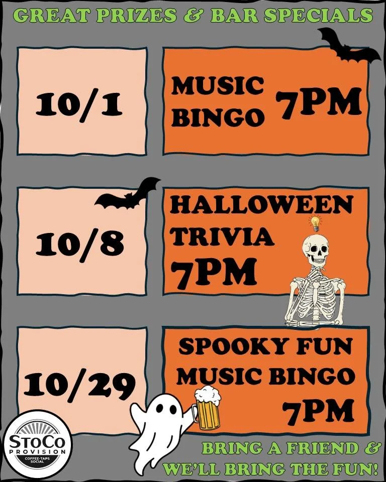 Hello, October! We are kicking off this beautiful month with Music Bingo!! Join us tonight, Thursday, at 7 pm for singing, drinks, fun and prizes!!

New coffee specials are here! Try them all!!

And don&rsquo;t forget&hellip;.its Wildcat week! We wil