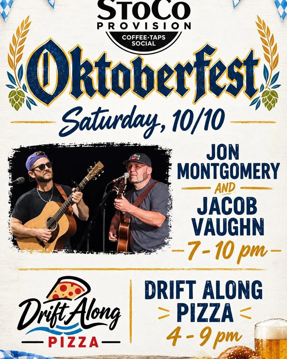Saturday!! Oktoberfest&hellip;just changed a bit due to the hurricane😬🤪 We had to cancel the string holding contest and corn hole, but we are still on for Drift Along Pizza Co. and Jon Montgomery Music and @jacobvaughnmusic!! 

It will be warm and 