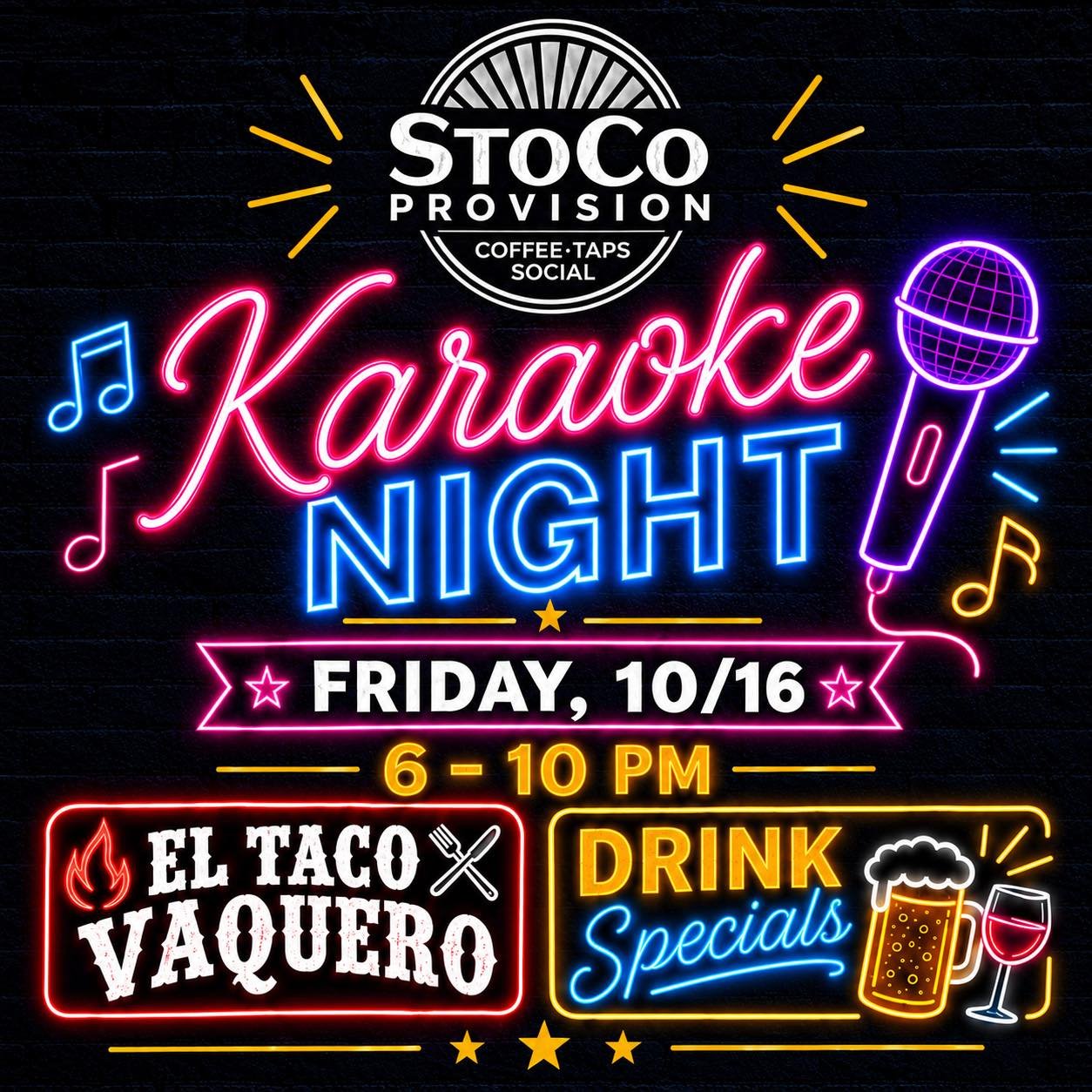 Let&rsquo;s get ready for the weekend!🎉🎉

🎤Friday, 10/17: Karaoke and El Taco Vaquero
🎸Saturday, 10/18: Lando and the Mando and rebel_chef_catering
🇺🇸Get your beads for the West Stokes Wildcats came through Friday!!

Get out and enjoy this beau