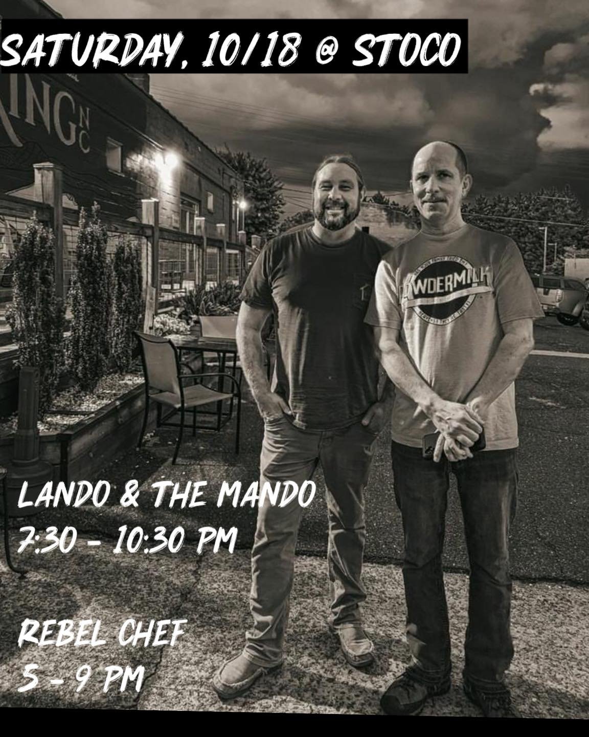 Saturday!! Fall weather has officially arrived!!🍁Stop in and grab a coffee that perfectly compliments this weather!!

🏈Football is on!!

Join us tonight for a great night with Lando and the Mando!! Dinner with The Rebel Chef!

Happy Weekend!!🍁🎉