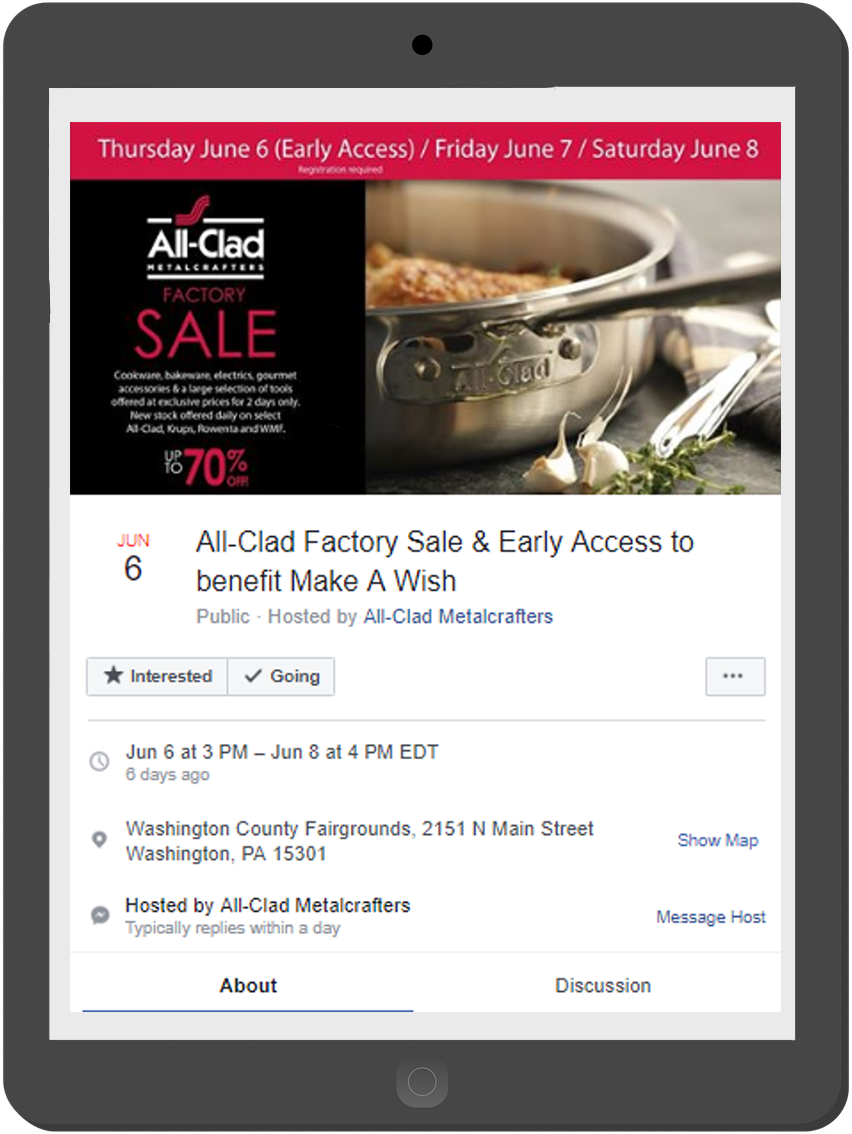 All-Clad June 2019 Factory Sale Facebook Event