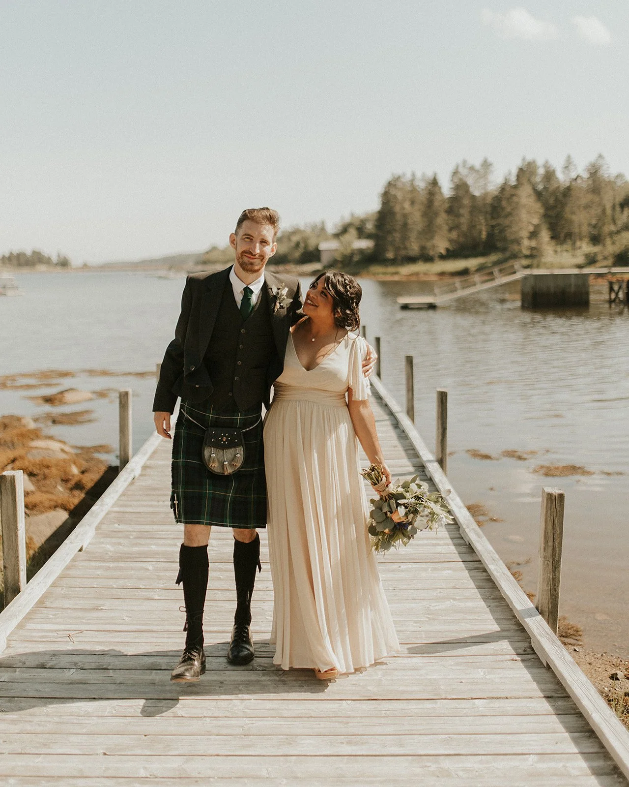 Wedding couple smiling south shore, Nova Scotia