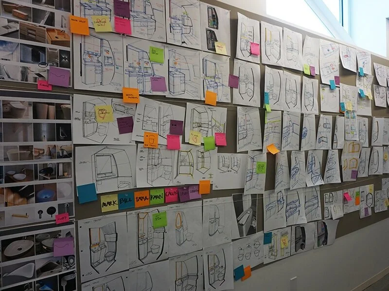 Sketching is a quick way to develop concepts and compare directions. I use sketching to explore ideas, user scenarios, initial form directions, and design details.