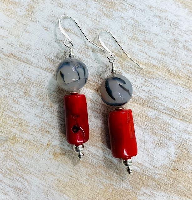red coral and dragon vein agate earrings.jpg