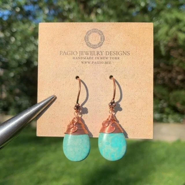 Custom howlite turquoise teardrop earrings.  Copper wire and copper ear wires.
