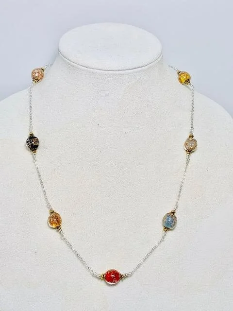 Updated necklace. 
Incorporated sterling silver chain in between each bead.  Sterling silver lobster clasp closure.  Necklace measures 22".