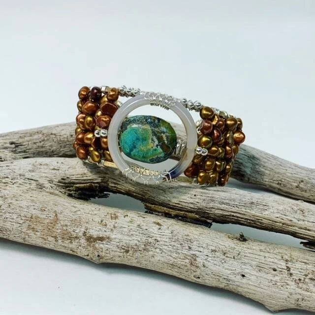 Custom agate and Hubei turquoise cuff bracelet.  
