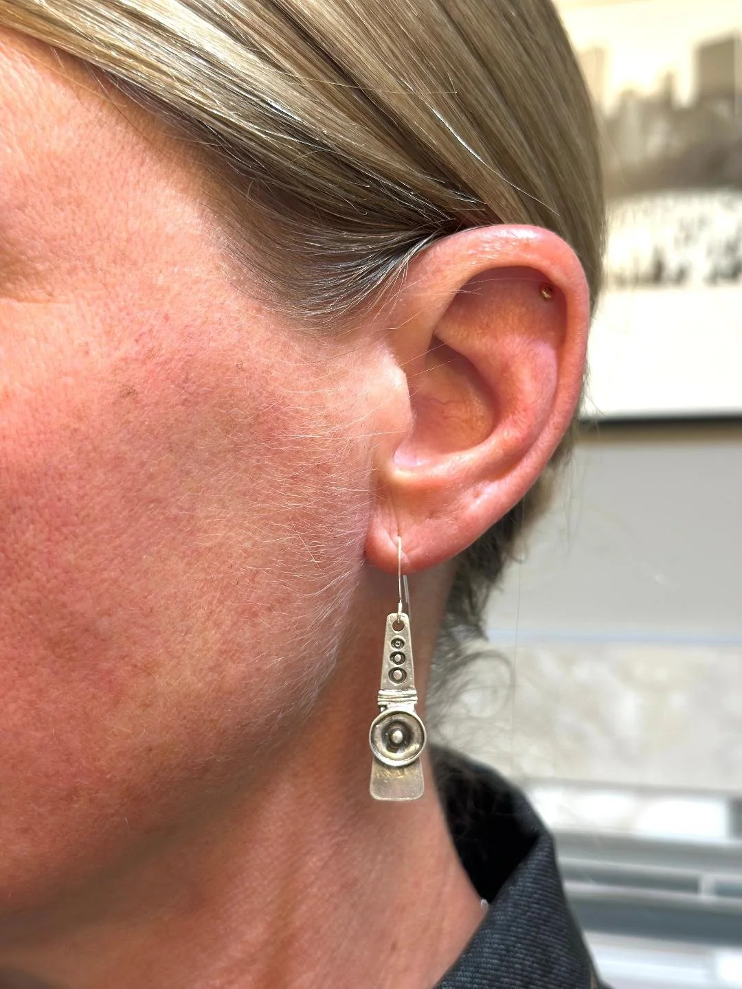 Silver "Speaker" Drop Earrings