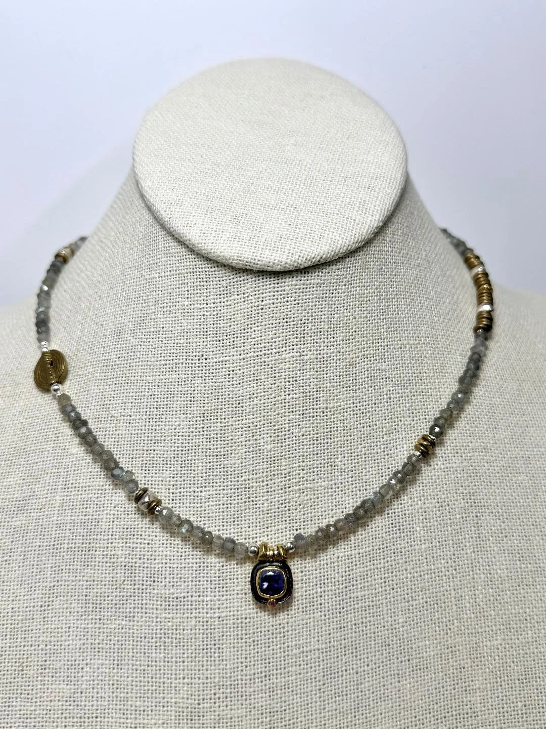Labradorite with 14kt Iolite and Ruby Gemstone Charm Every Day Necklace