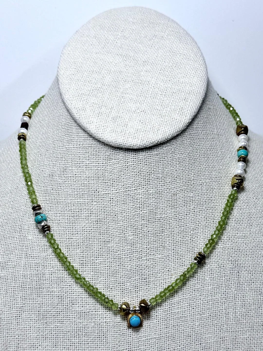 Peridot and 14kt Gold Turquoise Charm Gemstone Every Day Necklace