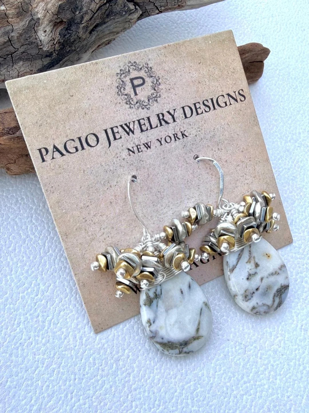 pine tree opal cluster earrings w brass and hematite 2.jpg
