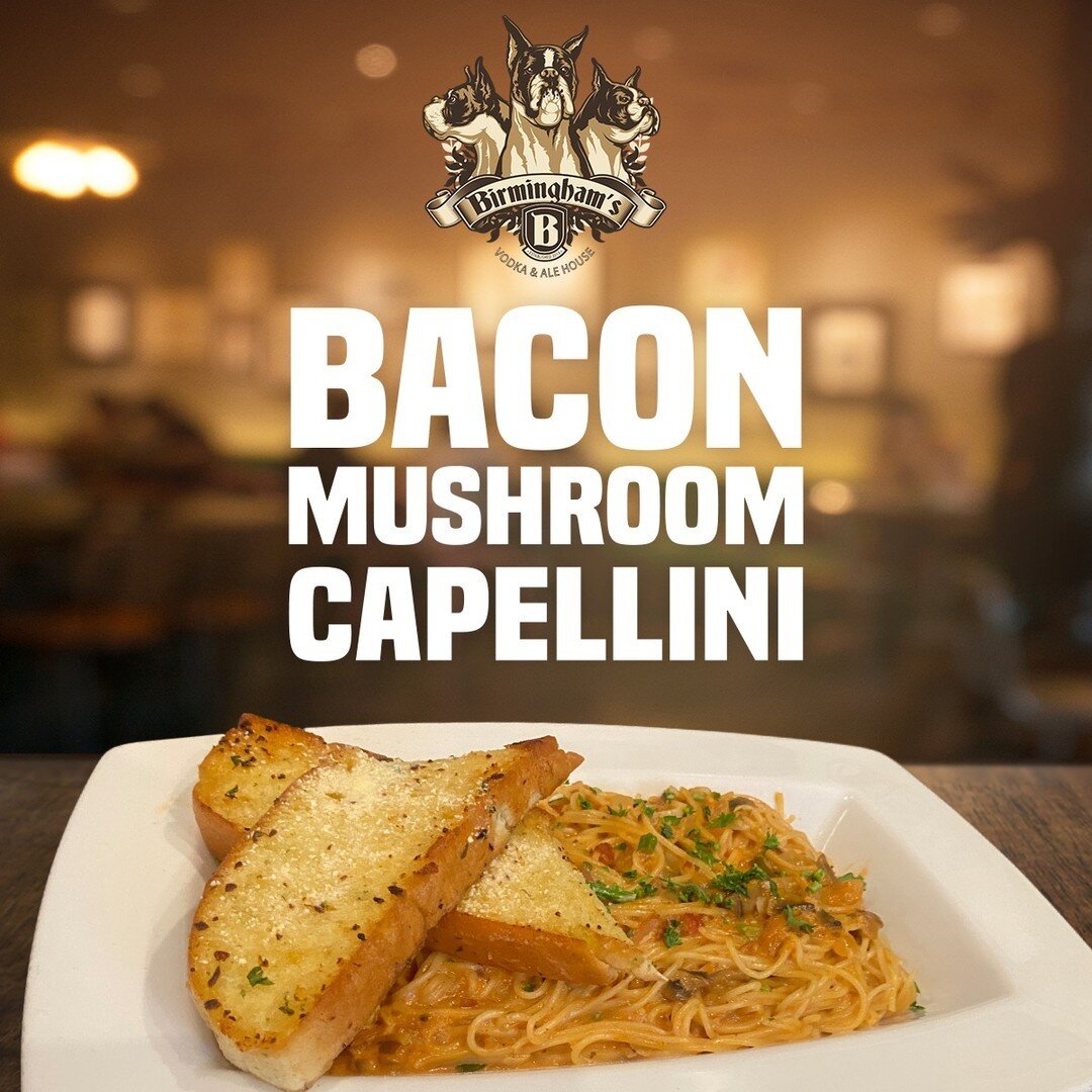 Savory bacon, mushrooms packed with flavour and perfectly cooked pasta. Is your mouth watering yet? Bacon Mushroom Capellini is this week's lunch special. 😋⁠
⁠
Available Monday - Friday 11 am - 2 pm until September 2nd⁠
Only $15.99⁠
*Dine-in only*⁠
