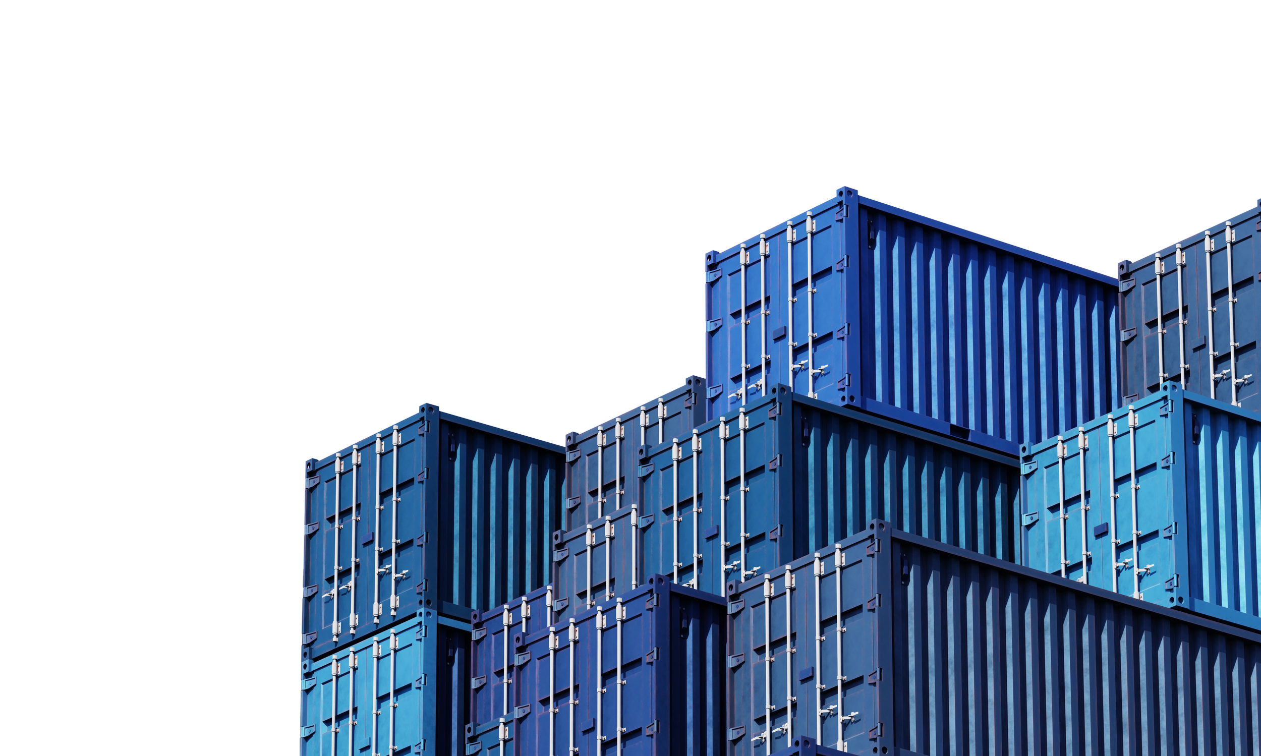 Blue ocean shipping containers representing VentureSource lead logistics, global freight management, transportation optimization, and supply chain visibility.