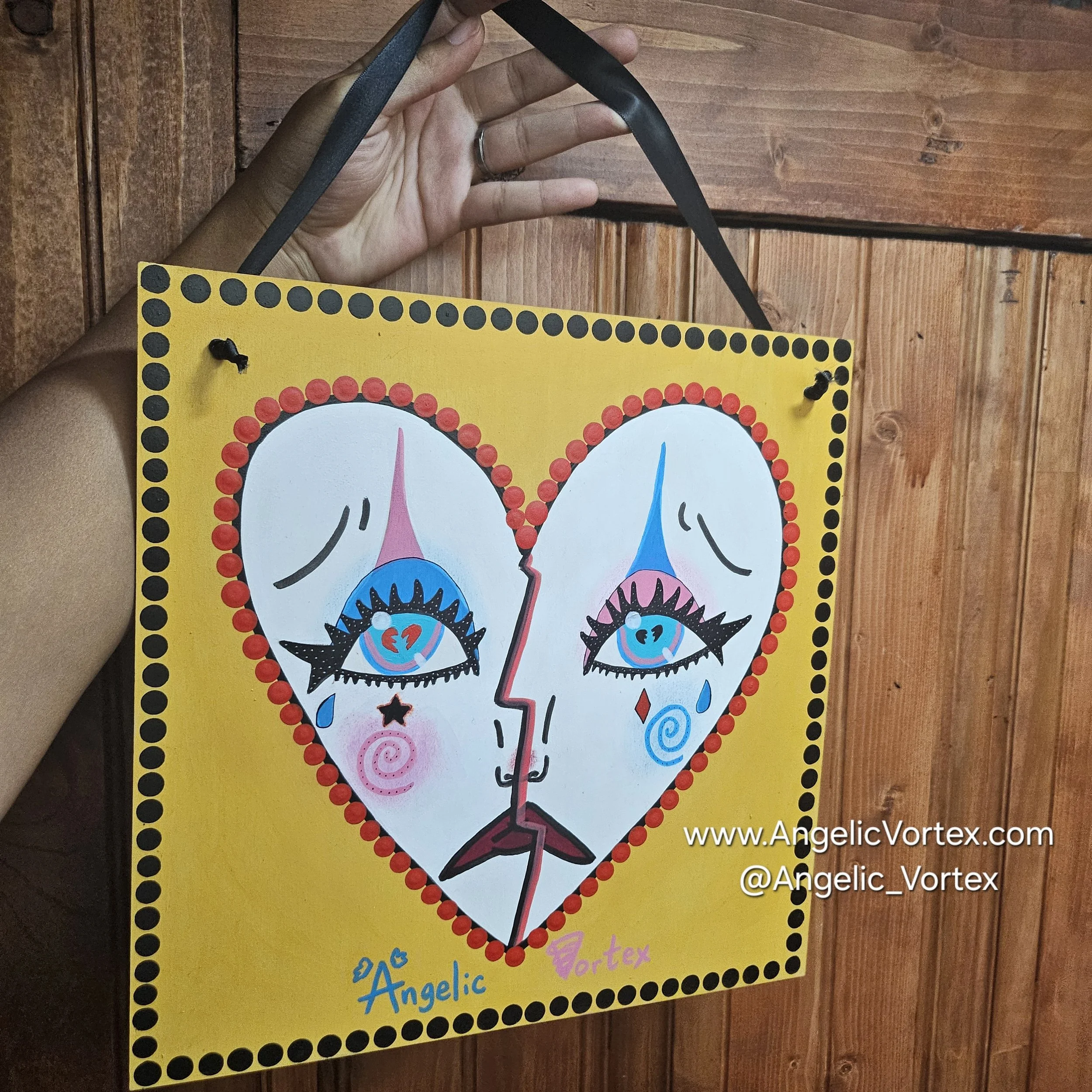 Original Painting | ❤️ Crybaby Harley Quinn Clown Heart 🖤