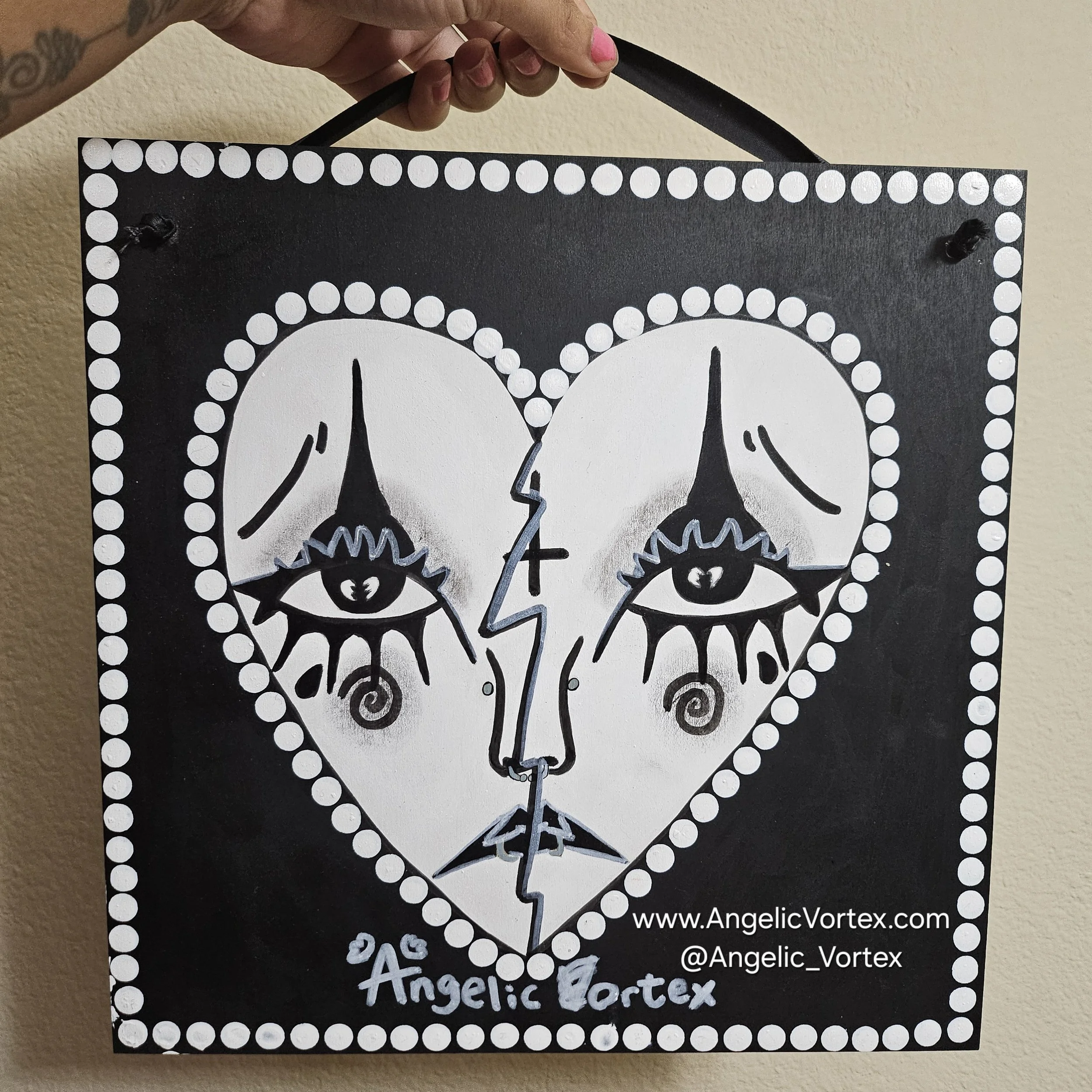 Original Painting | 🖤 Crybaby Trad Goth Clown Heart 🖤