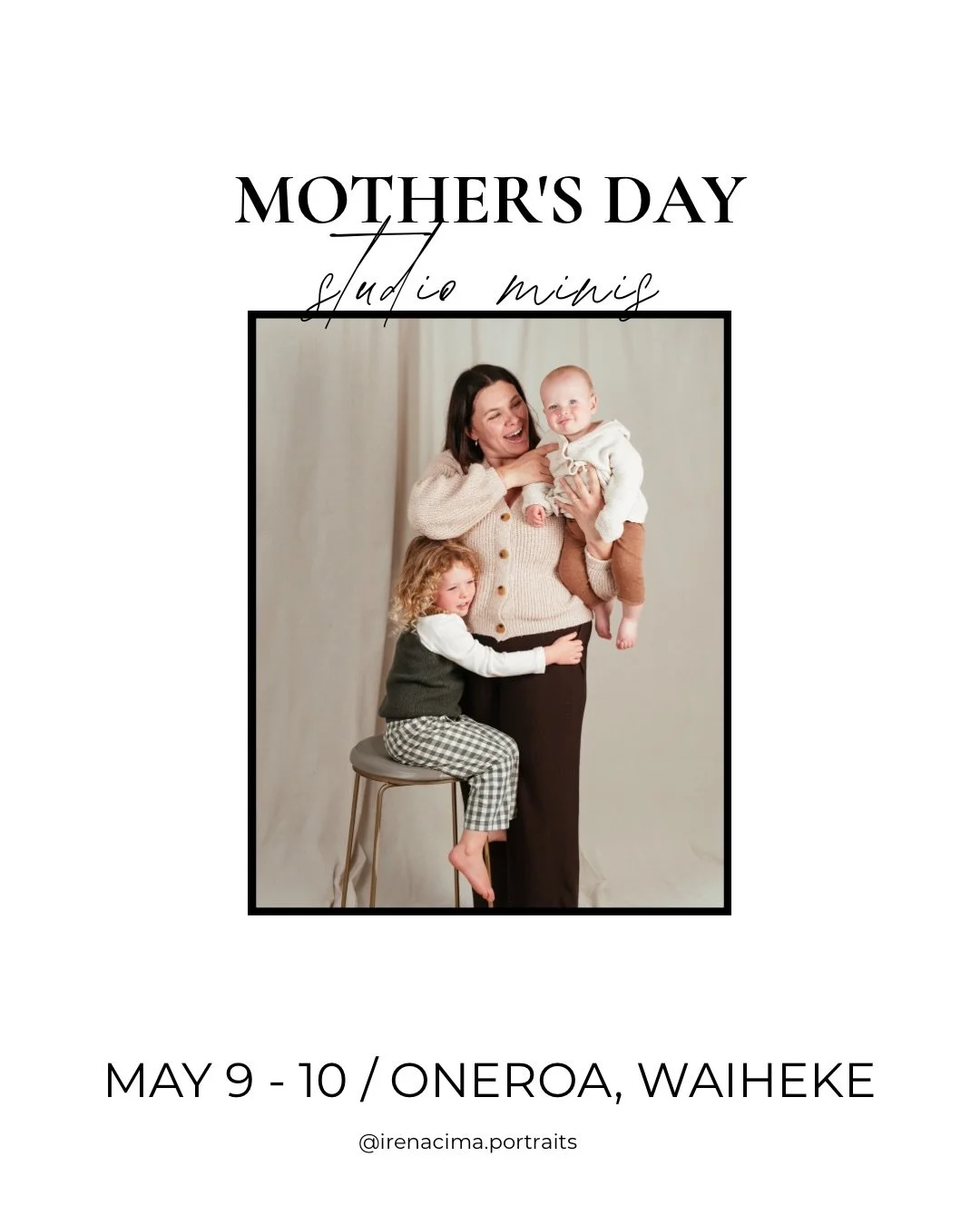 Comment MUM and I&rsquo;ll send you the booking link 🤩

My very first mini sessions are happening in my brand new Waiheke studio, and I&rsquo;m so excited to welcome all the mums and their little ones through.

I&rsquo;ve opened a limited number of 