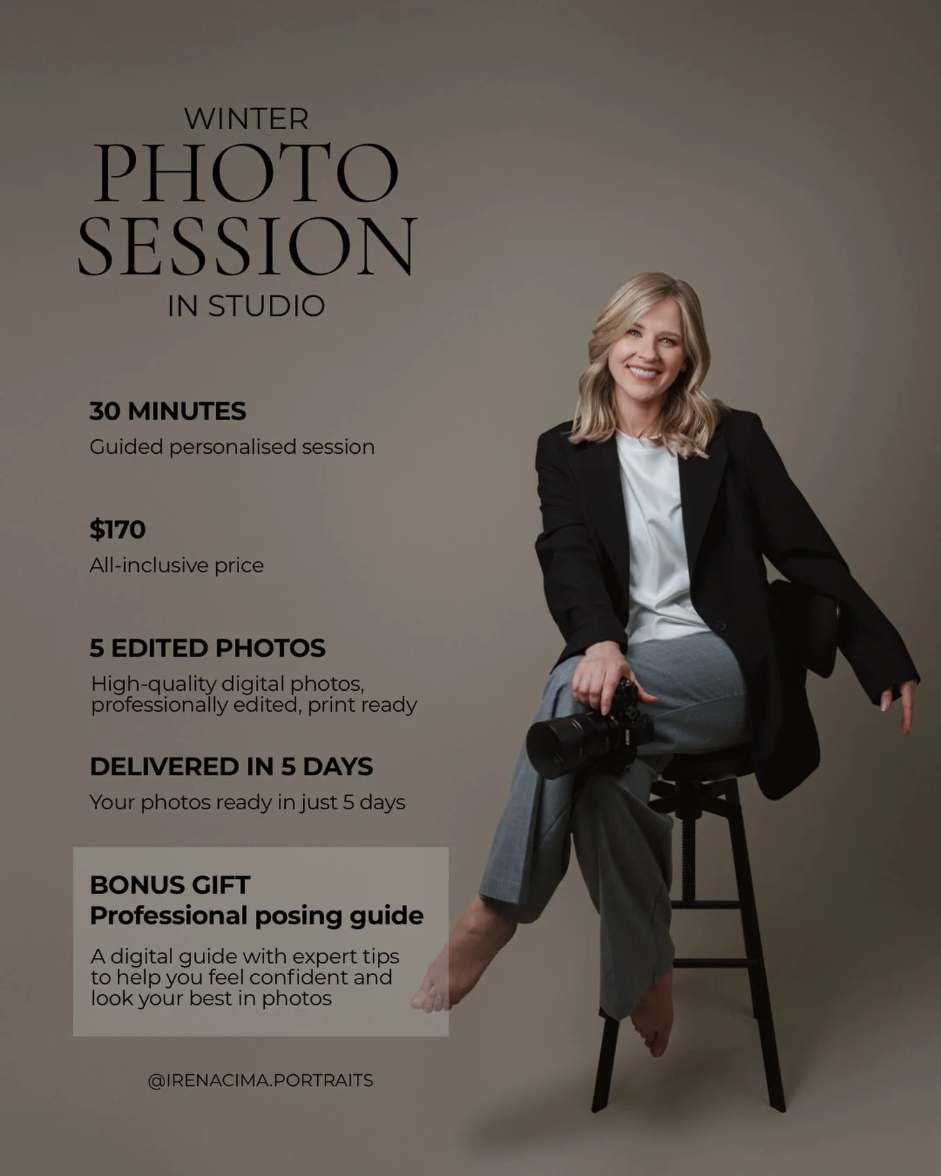 Curious about a Signature Portrait Experience but looking for something shorter and more relaxed?

During this winter I&rsquo;ve created a limited number of Personal Portrait Sessions as a little taste of the full experience.

You will get:

✨ 30-min