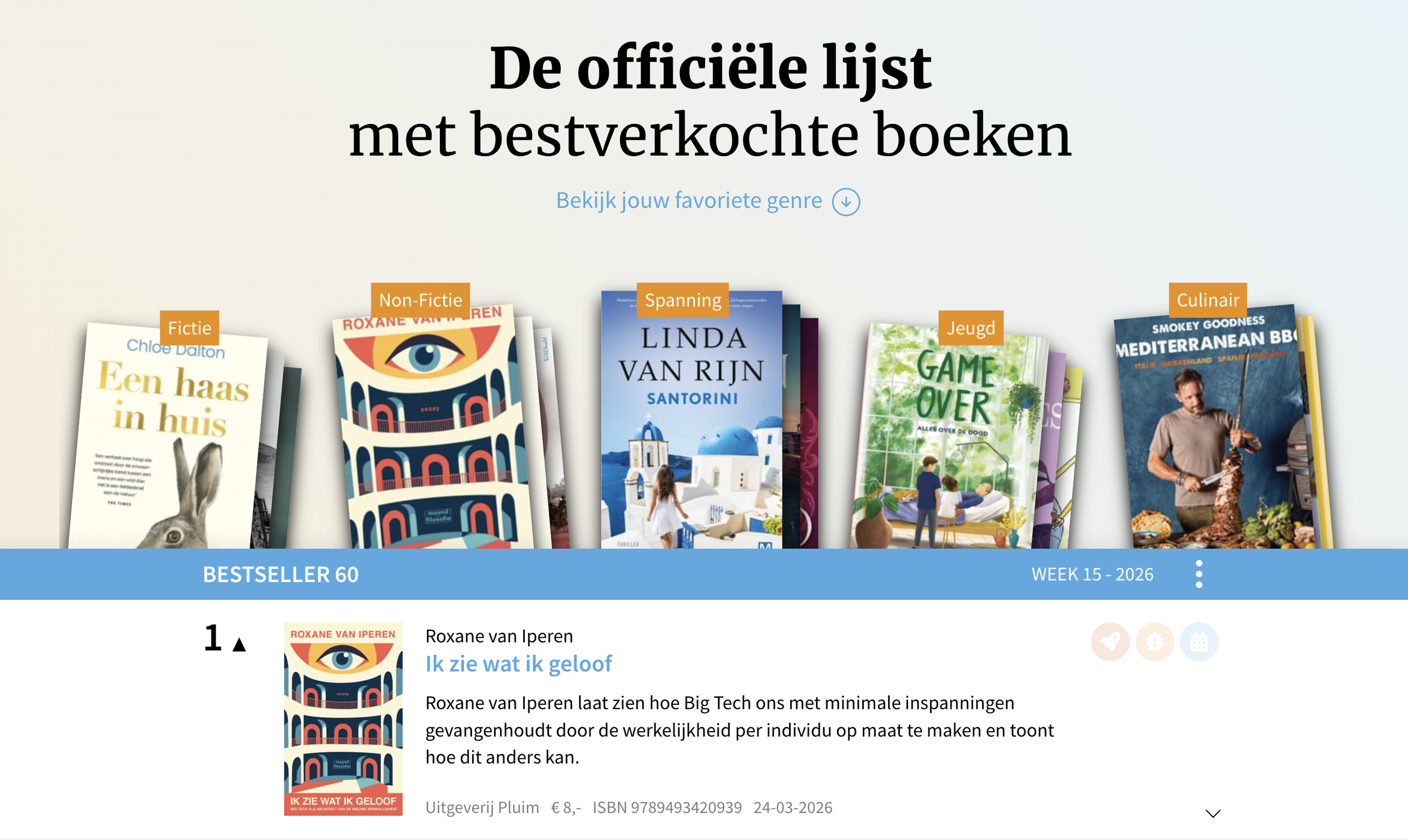 Roxane van Iperen - Ik zie wat ik geloof op 1 in de Bestseller 60