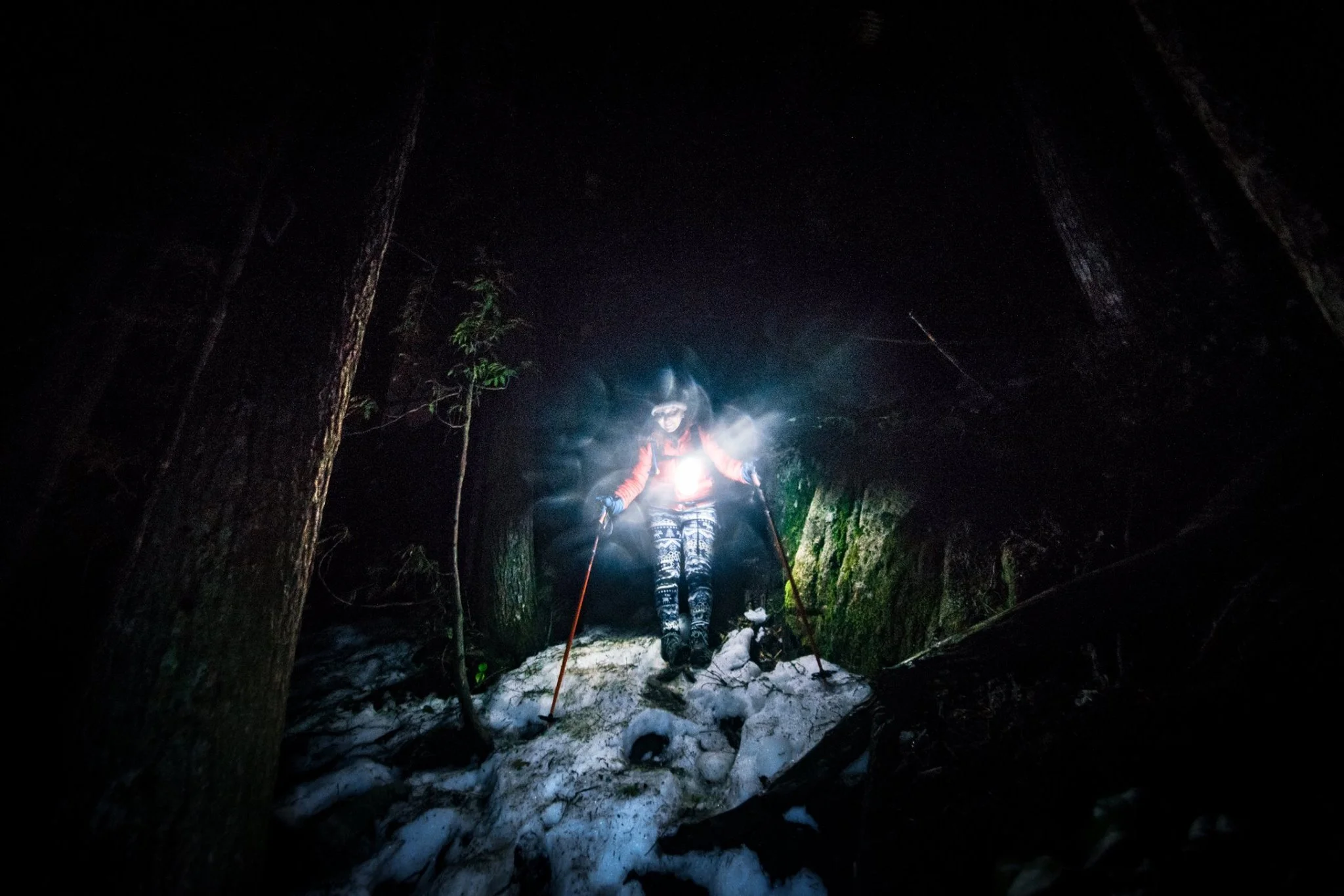 Going down an icy trail at night is not fun for anybody. Make sure you are prepared and avoid it as much as you can.