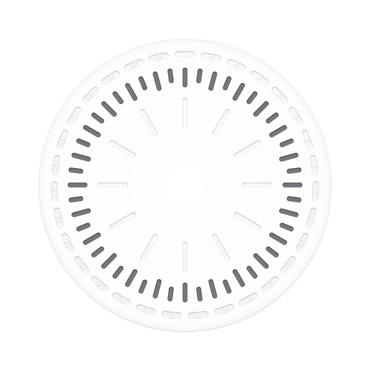 Front view of RVNDSGN M1 dial with the quarter-hour indication highlighted.