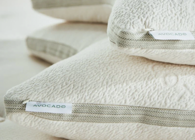 image of organic Avocado brand pillows stacked on top of each other