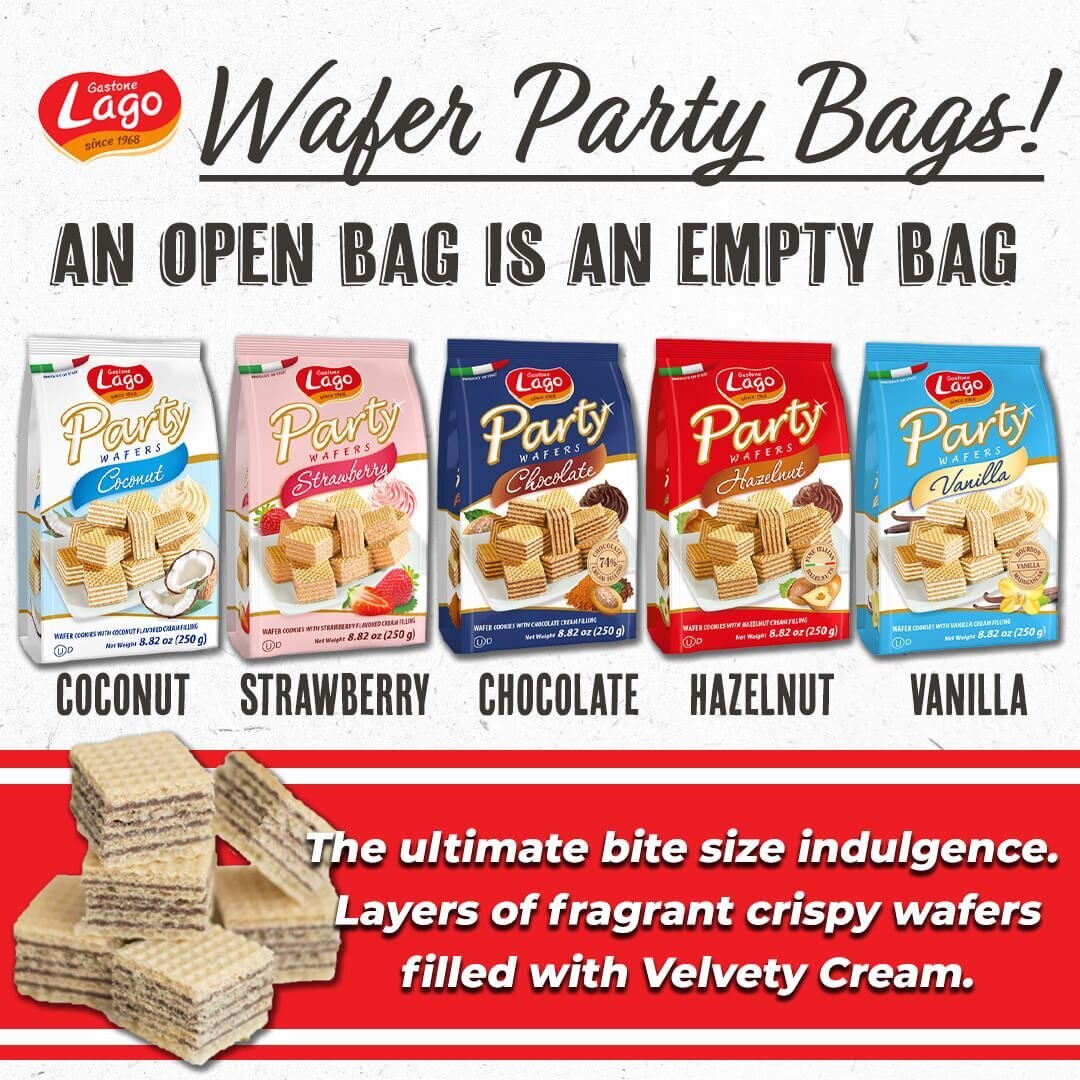 Now at Santa Fe Importers Long Beach and Seal Beach Gastone Lago Wafer Party Bags in Coconut, Strawberry, Chocolate, Hazelnut and Vanilla. Buy one bag or get more with our can't eat just one pricing! 

https://buff.ly/432SU1Q

#santafeimporters #Long