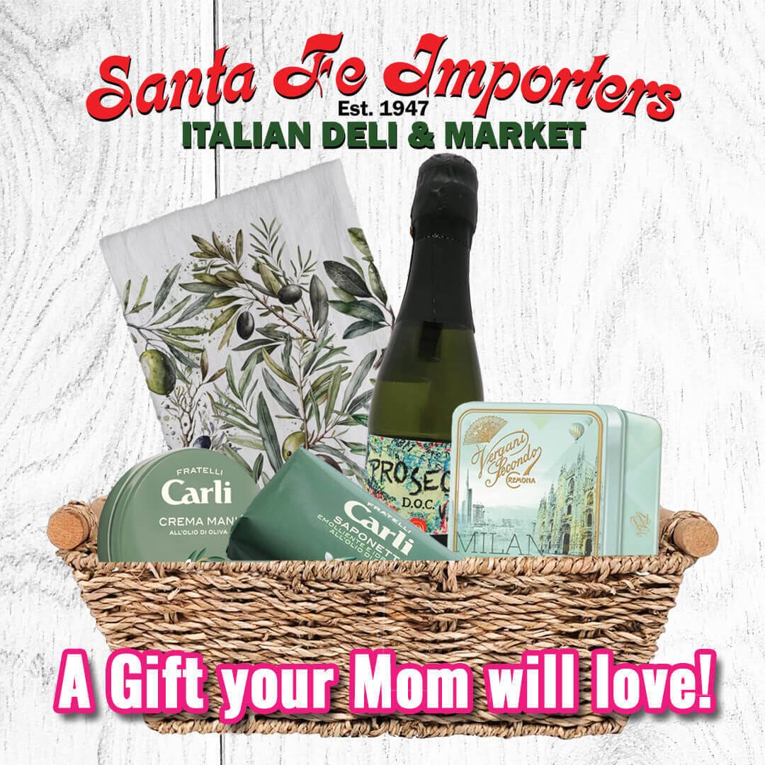 The gift your Mom will love! Santa Fe Importers has the perfect gift basket for your Mom this Mother's Day. Our basket includes favorite sweet treats, soaps, and other unique items, including Fratelli Carli soothing olive oil hand cream and bar soap,