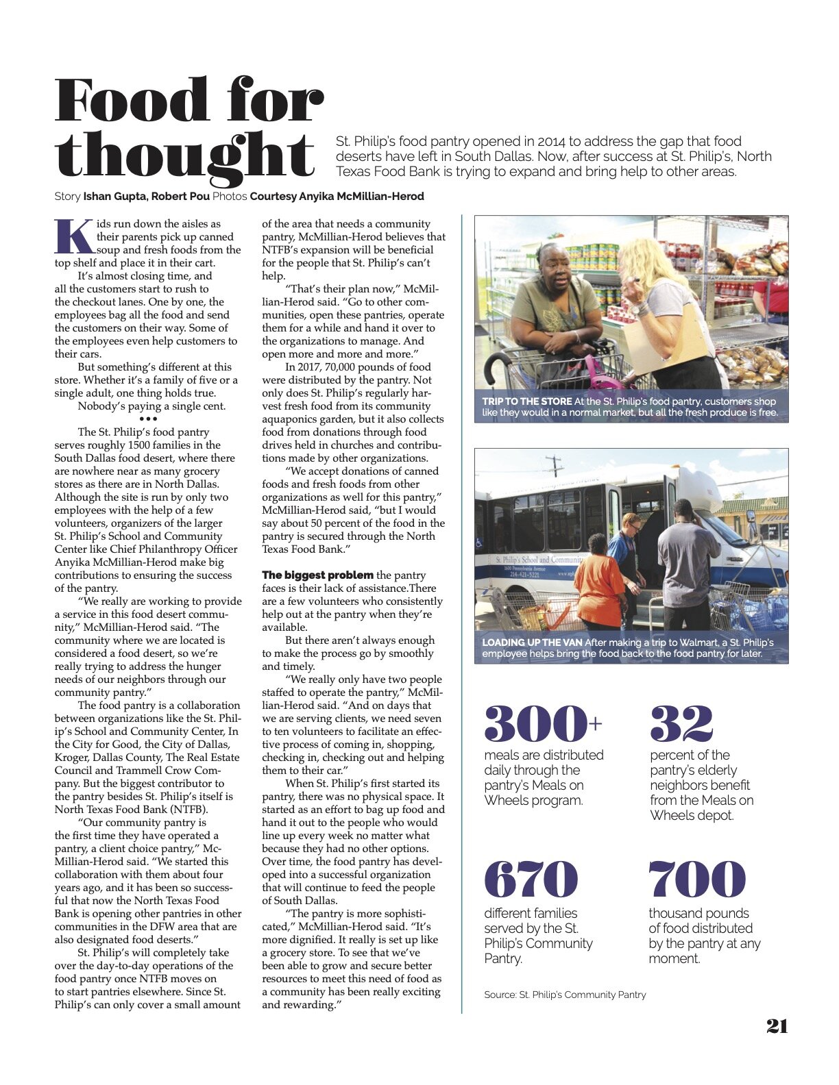 This was a piece in our single-topic Focus magazine which centered on the homeless in Dallas. I was able to visit with Anyika McMillian-Herod, and she shared some photos with me. I chose to use a modular strip for her photos and a simple design for t