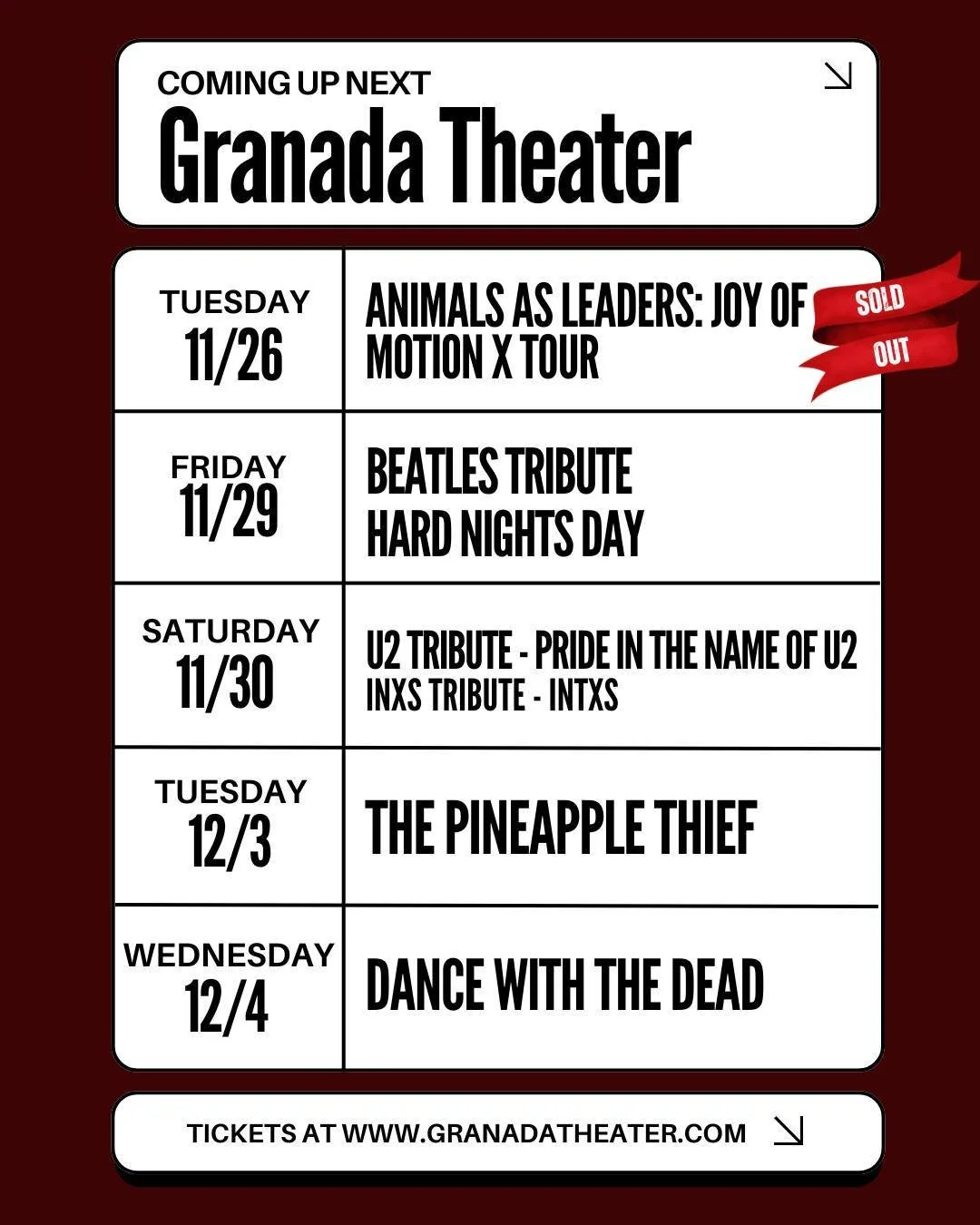 📣 Coming up next to Granada Theater! Tickets at www.granadatheater.com