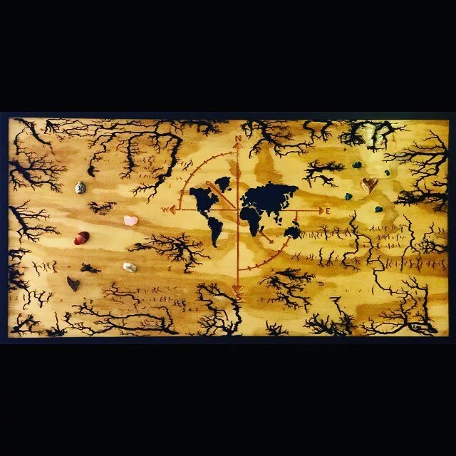 New commissioned piece just finished!!
You Can
24&rdquo; x 48&rdquo;
Lichtenberg Figures, pigmented epoxy resin, rocks on wood