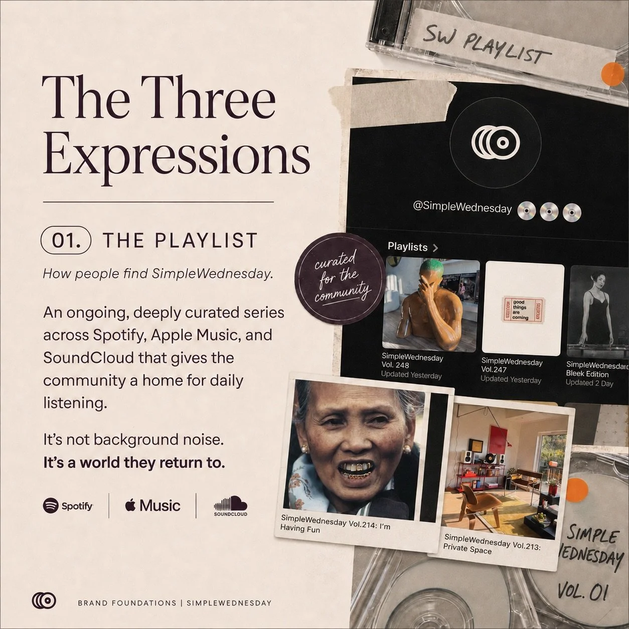 Years before the room, before the event, before the photos, it  started with the music. 2016 Curating took off on SoundCloud exposed to a new world of music &amp; inspiration to share. 

The playlists are how a lot of people first find SimpleWednesda