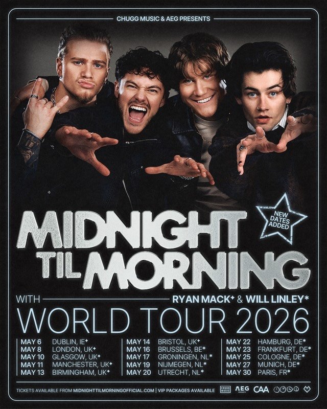 Belgium, Netherlands, Germany, Paris !!! Catch @willlinleyy supporting @midnighttilmorning_ on tour in May. Tickets available now 🎫