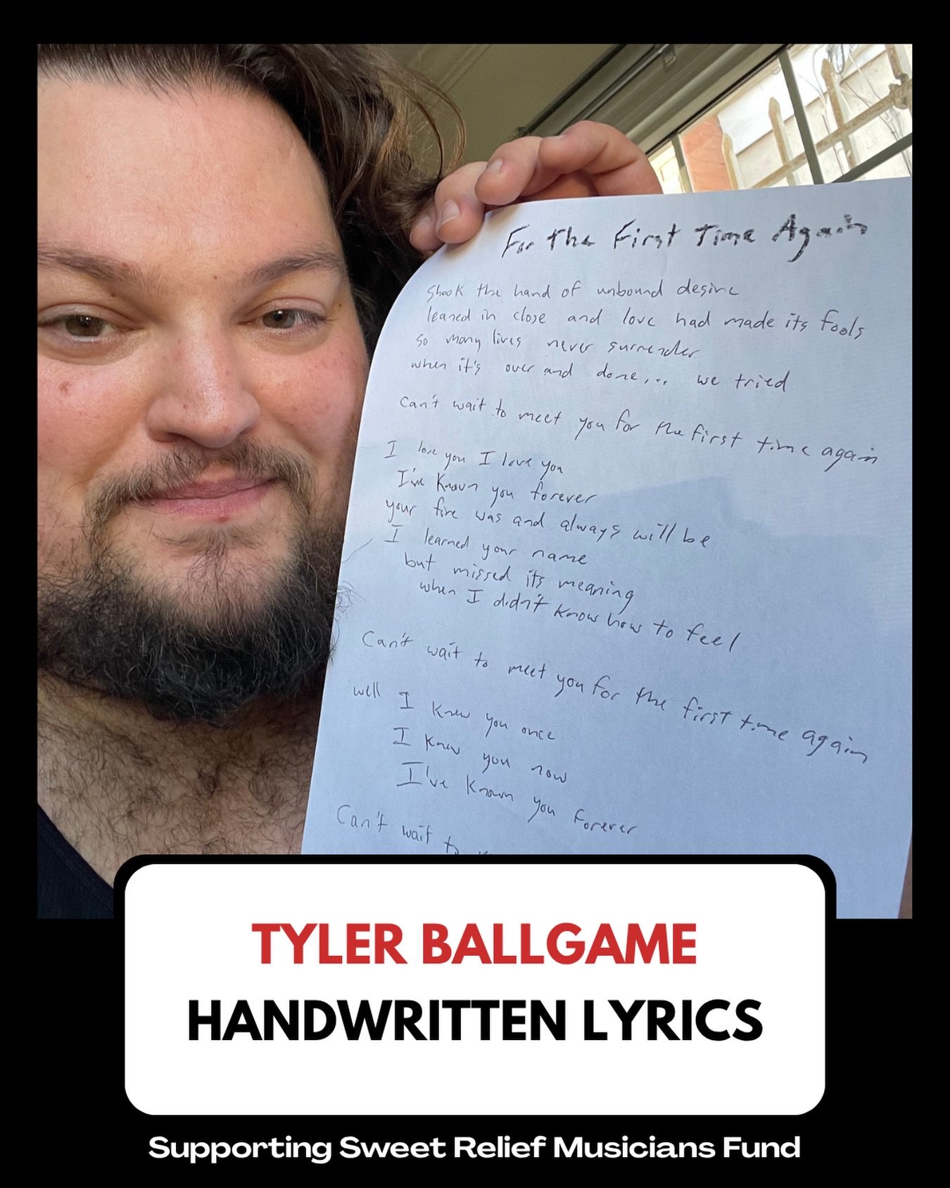Now&rsquo;s your chance to bid on a handwritten, signed lyric sheet from @tyler.ballgame in support of @sweetreliefmusiciansfund ❤️

Click the link in our bio!