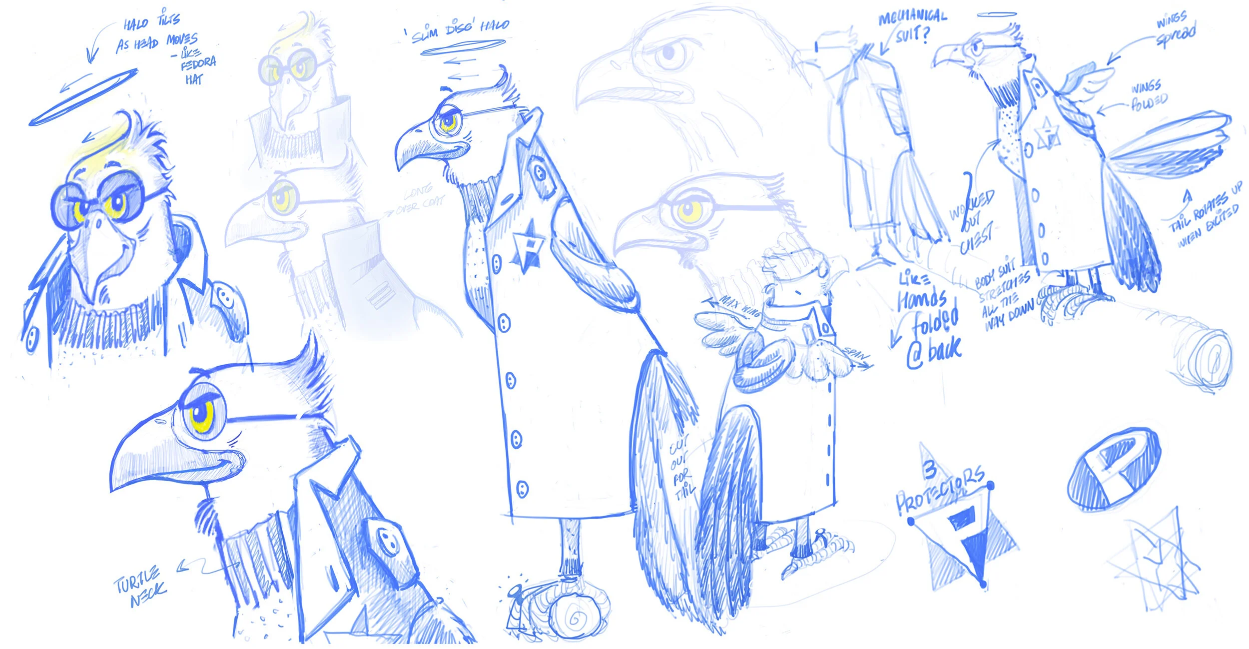 (Internally) Composed, calm, highly intelligent, developed social/communication skills. (Externally) Suave, slick, wears a Burberry trench coat, had very short wings and cannot fly, wears a turtle neck, has a halo on his head to show divine/spiritua…