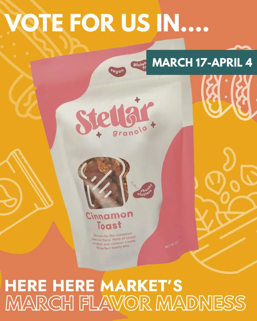 Tomorrows the big day! Vote for Stellar Granola in @hereheremkt March Flavor Madness! 🥳 ⁠
⁠
Stellar Granola is going head-to-head in Here Here Market&rsquo;s March Flavor Madness &mdash; a bracket-style showdown to crown the ultimate crave-worthy ch