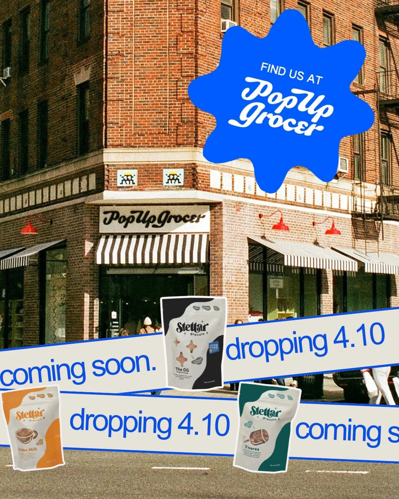 New York here we come! 🍎🗽We will be hitting the shelves @popup.grocer April 10th through July 8th. 

We couldn&rsquo;t be more excited to announce this. The Pop Up Grocer has been a dream location for us since we started Stellar Granola 💫 If you&r