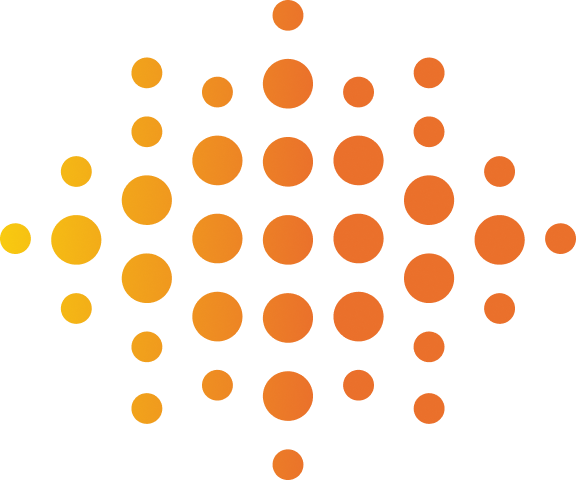 Colorful abstract design with orange and yellow gradient shapes and lines.